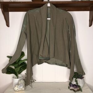 Blank NYC Women's Faux Leather Zip Draped Cowl Motor Jacket Army Green Small